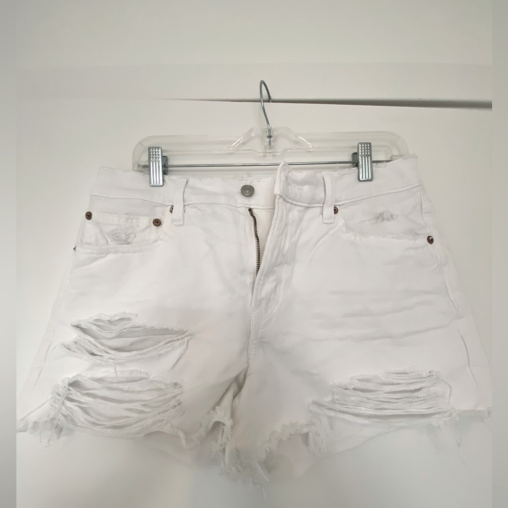 American Eagle Outfitters White Distressed Jean Shorts